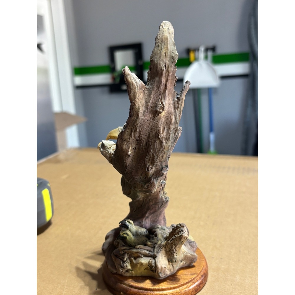 Bald Eagle Family Nesting Figurine Resin Sculpture on Wood Base 8 Inch - Picture 3 of 7